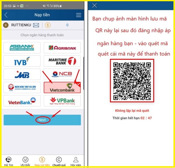 Cách nạp tiền Kubet - KU Casino bằng quét mã QR
