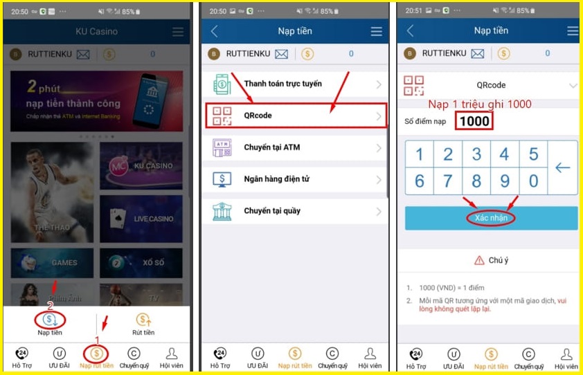 Cách nạp tiền Kubet - KU Casino bằng quét mã QR